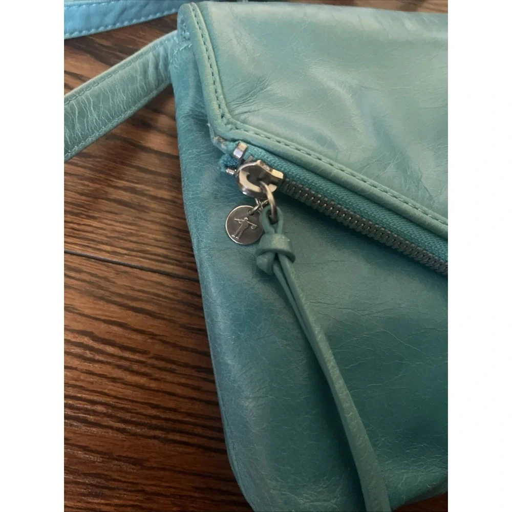 Hobo International Turquoise Leather Crossbody Small Zip Flap Purse Boho Chic